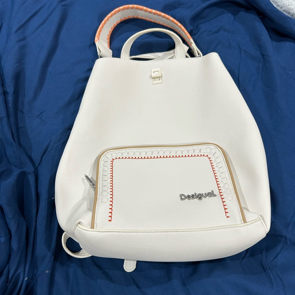 Desigual White Backpack with Orange Accents
